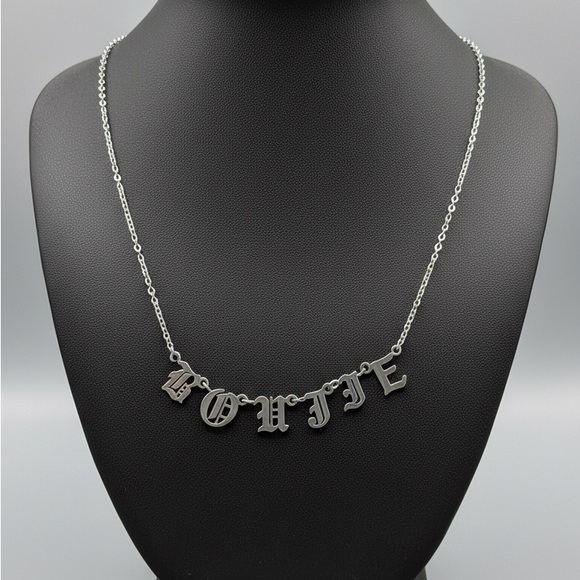 ✨ BOUJIE ✨ Silver Old English Letter Statement Necklace | Gothic Y2K Style - Picture 2 of 3